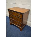 A SMALL EARLY 20TH CENTURY OAK CHEST OF THREE DRAWERS, width 49cm x depth 34cm x height 52cm (