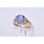 A 9CT GOLD SIMULATED OPAL AND CUBIC ZIRCONIA DRESS RING, hallmarked 9ct gold, approximate gross