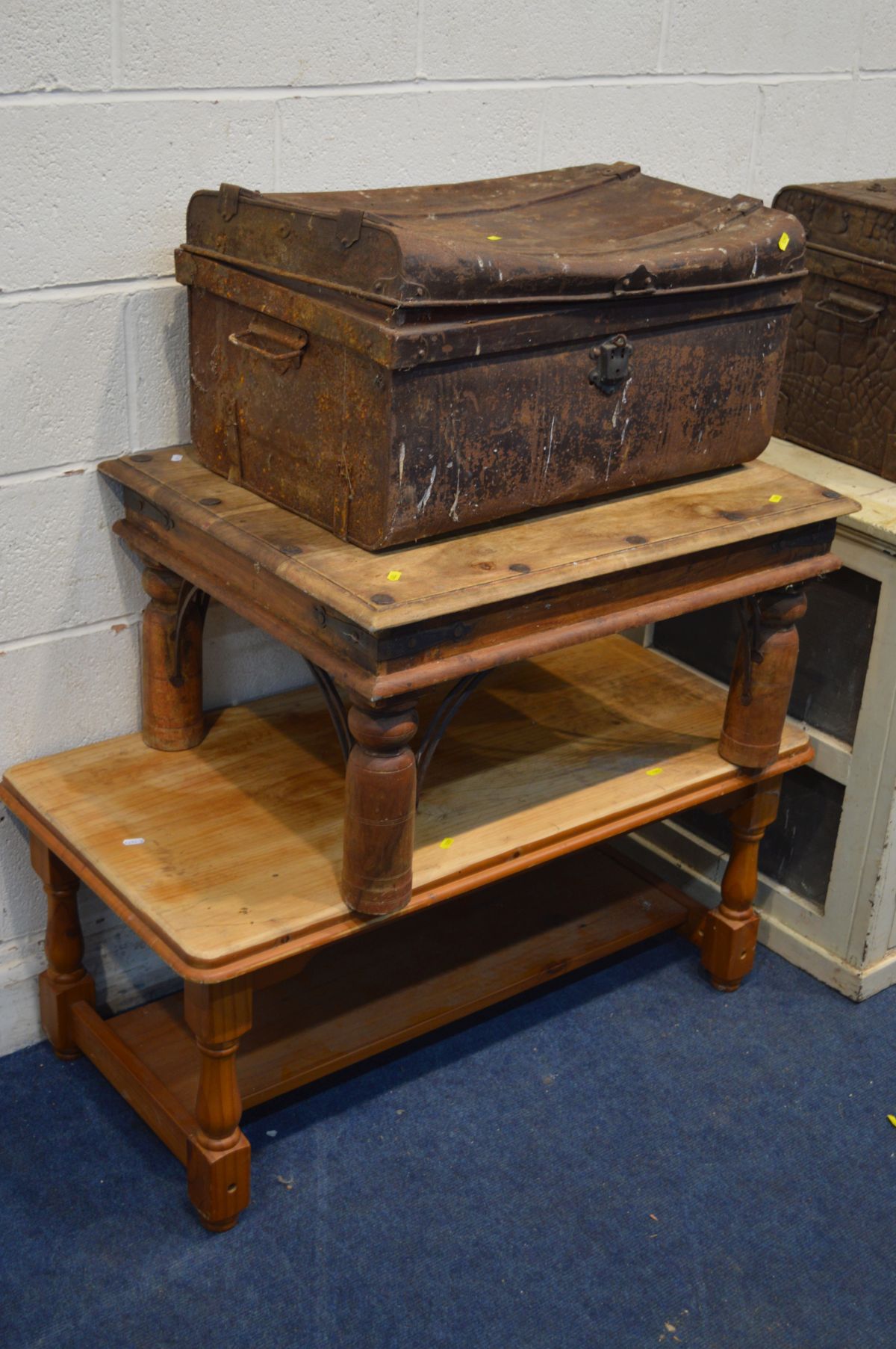 A VINTAGE PAINTED TWO DOOR MEAT SAFE, width 92cm x depth 62cm x height 76cm, together with two tin - Image 3 of 3