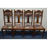 A SET OF FOUR EARLY TO MID 20TH CENTURY OAK ART AND CRAFTS CHAIRS