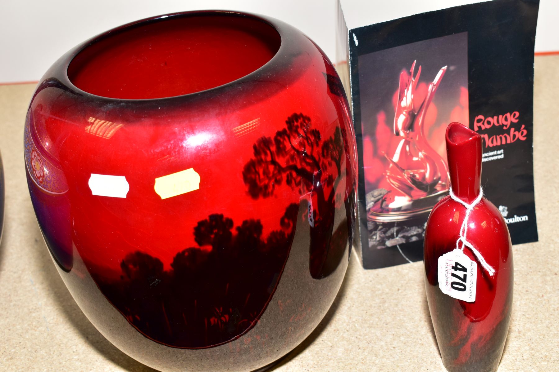 TWO PIECES OF ROYAL DOULTON ROUGE FLAMBE, comprising a 1603 Flambe veined vase, chipped and - Image 2 of 3