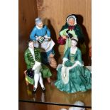 FOUR ROYAL DOULTON FIGURES 'Sairey Gamp' HN2100, 'The Favourite' HN2249, 'A Gentleman from