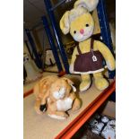 TWO MERRYTHOUGHT RABBIT SOFT TOYS, one is large yellow and white in colour with brown pinafore dress