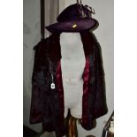 A DYED BROWN CONEY FUR SHORT JACKET, together with hats, walking sticks, umberella/parasols, various