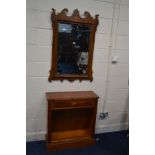 A LATE 20TH CENTURY EDWARDIAN MAHOGANY AND SHELL INLAID WALL MIRROR, width 72cm x height 108cm