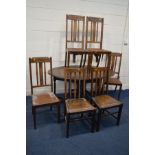 A SET OF FOUR EARLY 20TH CENTURY ARTS AND CRAFTS DINING CHAIRS and two other oak chairs (sd)