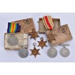 TWO WWII BOXES OF ISSUE, containing a number of un-named medals, (a) 1939-45, Africa, France