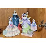 SIX ROYAL DOULTON FIGURES, comprising 'Day Dreams' HN1731, 'Springflowers' MN1807 (sd to