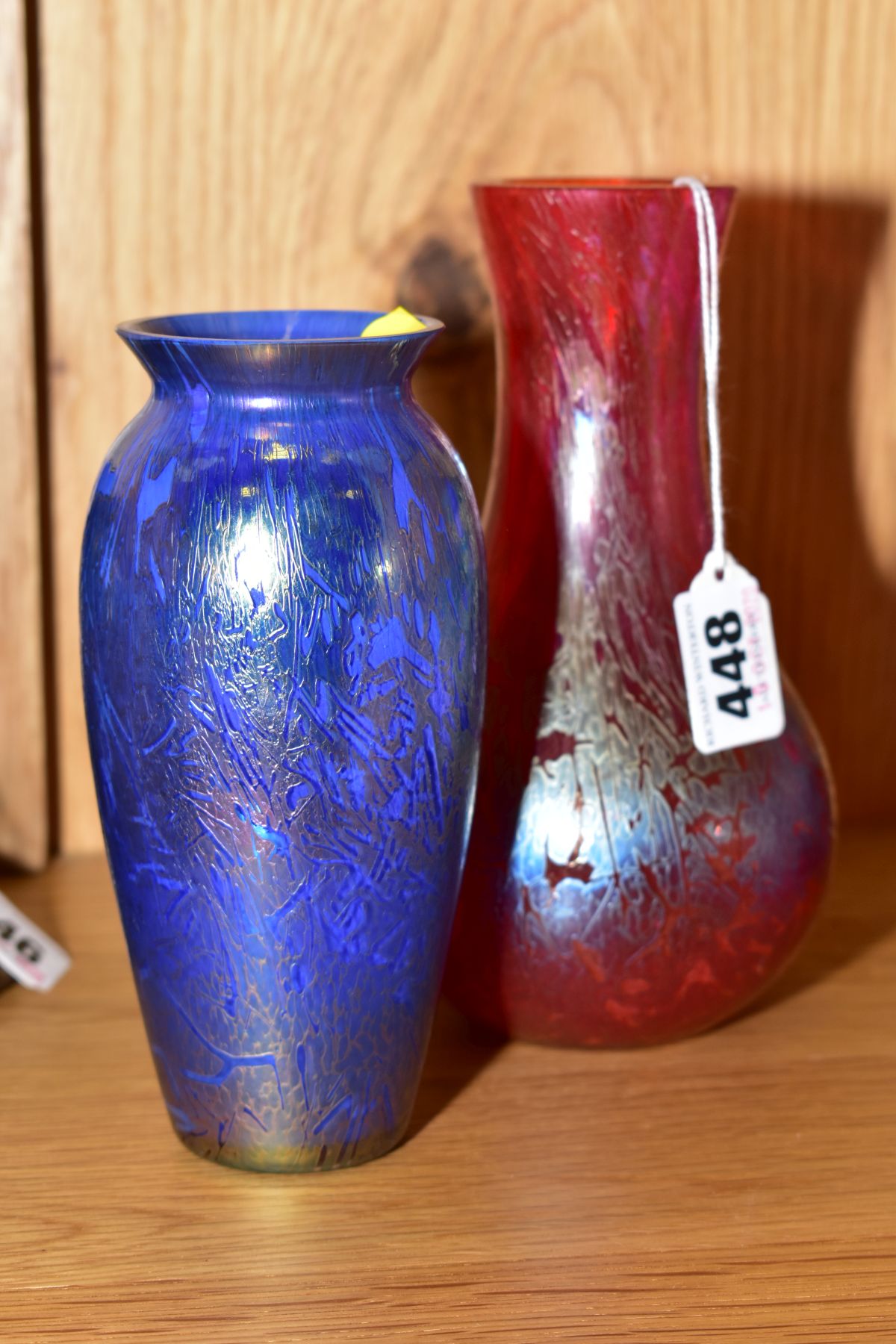 FOUR ROYAL BRIERLEY GLASS VASES, comprising three from Studio range, a red iridescent vase, height - Image 3 of 5