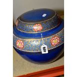 A LARGE WEDGWOOD BLUE WARE GINGER JAR, with a band of enamel scrolling foliage and flowers and