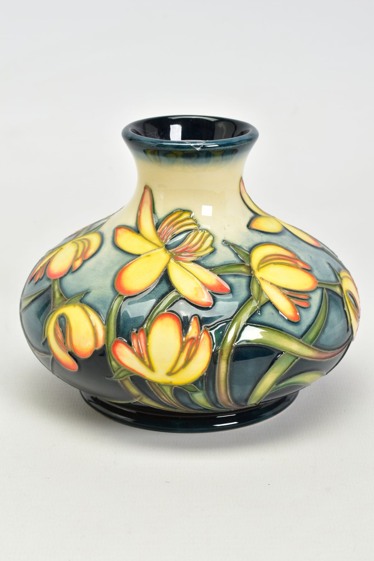 A MOORCROFT POTTERY SQUAT VASE 'Celandine', pattern by Emma Bossons, impressed backstamp, painted No - Image 3 of 4