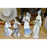 TWO LLADRO FIGURES OF MEN AND TWO OTHER PORCELAIN LLADRO STYLE FIGURES, includes Don Quixote, No