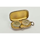 A TWIN-SECTION SILVER SOVEREIGN CASE, the plain polished case of rounded rectangular design, opens