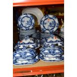 A SPODE FLOW BLUE 'LANDSCAPE' PATTERN PART DINNER SERVICE, comprising eleven 26cm plates, twelve