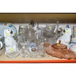 A COLLECTION OF GLASSWARE AND CERAMICS, including a pink Art Deco pressed glass dressing table