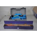 A BRITOOL TORQUE WRENCH in a wooden case and a cased Silverline 2 Tonne Trolley Jack (2)