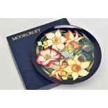 A BOXED MOORCROFT POTTERY GOLDEN JUBILEE 2002 PLATE, impressed backstamp, No.621/750 and 'ER