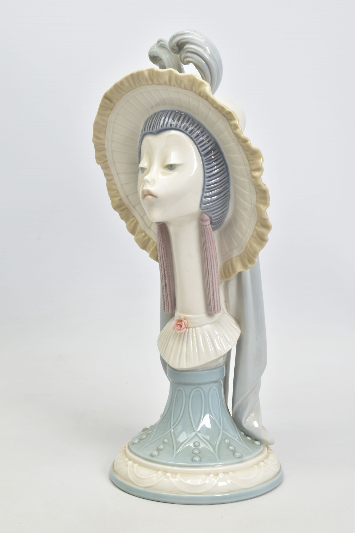 A LLADRO'S GIRLS HEAD, No.5153, depicting girls head wearing a hat with feathers on a pedestal base, - Image 2 of 6