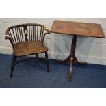 A LATE 18TH CENTURY ELM AND YEWWOOD SPINDLE BACK WINDSOR ARMCHAIR, on a crinoline (cut down and