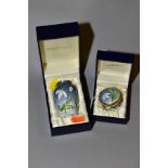TWO BOXED MOORCROFT ENAMEL 'SNOWDROP' ITEMS, comprising of a pill box and small vase, height 7cm,