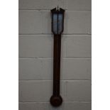 P GALLY AND CO, LONDON, a 19th century mahogany and strung cistern stick barometer, brass finial,