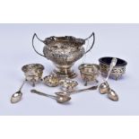 A GROUP OF LATE 19TH AND 20TH CENTURY SILVER, including an Edwardian twin handled pedestal sugar
