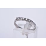 A MODERN PLATINUM DIAMOND FIVE STONE HALF HOOP RING, estimated total diamond weight 0.30ct, ring