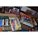 SEVEN BOXES OF BOOKS, including travel, cookery, gardening, novels, children's books, some