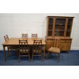 A MID TO LATE 20TH CENTURY TEAK DINING SUITE, marked Knechtel to inner drawer, comprising of