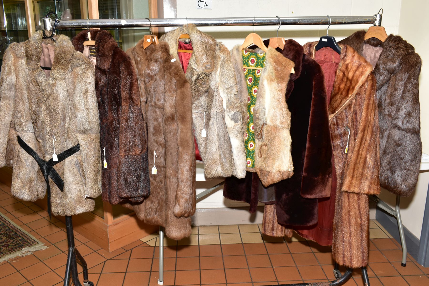 FIVE LADIES CONEY FUR JACKETS, in assorted colours together with a Coney Gillet, a dark brown Beaver