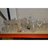 A PARCEL OF CUT GLASS ETC, to include a Webb Corbett ships decanter, a Stuart liquor decanter,