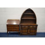 AN OLD CHARM OAK DUTCH DRESSER, with two drawers, width 112cm x depth 43cm x height 174cm together