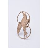 A 9CT GOLD SHETLAND BROOCH, the openwork brooch in the form of a swallow bird, hallmarked 9ct gold
