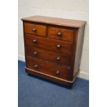 A VICTORIAN WALNUT CHEST OF TWO OVER THREE DRAWERS, turned handles, on baluster legs, width 103cm