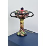 A BOXED MOORCROFT POTTERY COLLECTORS CLUB BONBONNIERE, 'Symphony' patten by Emma Bossons,