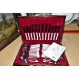 A CASED VINERS STAINLESS STEEL AND MELAMINE CANTEEN OF ETERNAL BEAU PATTERN CUTLERY, for six place