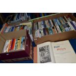 FIVE BOXES OF BOOKS MOSTLY MILITARY RELATED, to include military history biographies/autobiographies