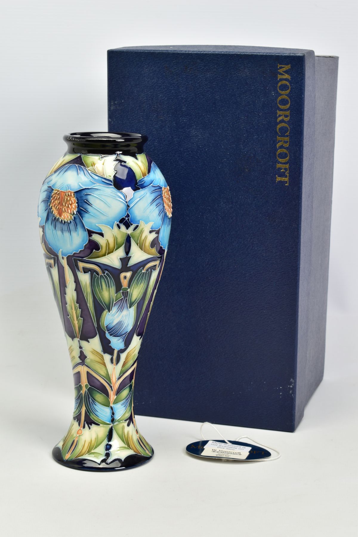 A MOORCROFT POTTERY MEMBERS COLLECTORS CLUB 2004 SLENDER VASE, 'Menconopsis' pattern by Rachel