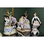 THREE 19TH CENTURY CONTINENTAL PORCELAIN FIGURE GROUPS INCLUDING MEISSEN, ALL WITH DAMAGE,