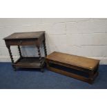 A MID TWENTIETH CENTURY CARVED OAK BARLEY TWIST SIDE TABLE, with a single drawer, width 68cm x depth