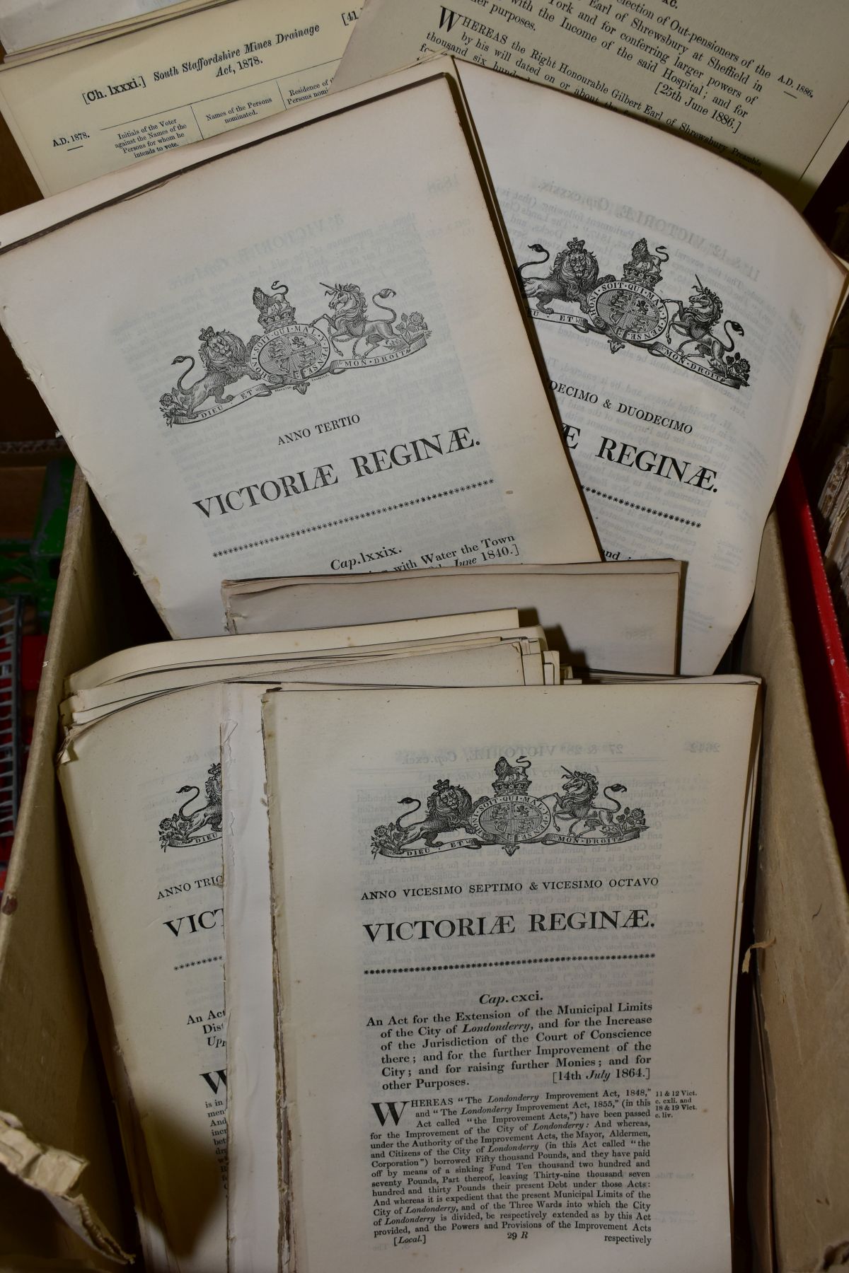 LOCAL ACTS OF PARLIAMENT, one box containing over 100 disbound chapters dating from the reign of - Image 2 of 2