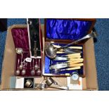 A GROUP OF SILVER AND PLATE, including a cased set of six Victorian silver apostle top teaspoons and