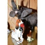 A ROYAL DOULTON SEATED SPANIEL WITH PHEASANT, HN1028, an unmarked ceramic figure of an Elephant,