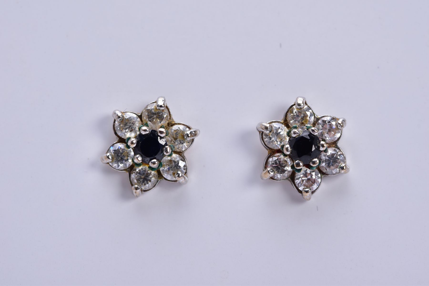 THREE PAIRS OF GEM SET EARRINGS, to include a pair of sapphire and diamond cluster earrings, - Image 4 of 5