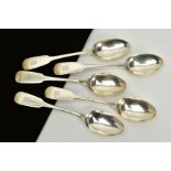 A SET OF FIVE GEORGE III IRISH SILVER FIDDLE PATTERN TEASPOONS, engraved initial 'R', maker