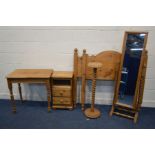 A QUANTITY OF VARIOUS PINE BEDROOM FURNITURE, to include a barley twist cheval mirror, a double