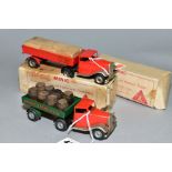 A BOXED TRI-ANG MINIC MECHANICAL HORSE AND BREWERY TRAILER NO. 72M, red cab with green trailer