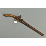 AN ANTIQUE 23 BORE ALBANIAN 'RAT-TAIL' MIQUELET PISTOL fitted with an approximately 12 3/4'' barrel,