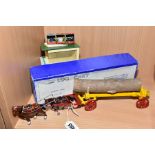 A BOXED CHARBENS HORSE DRAWN LOG WAGON, yellow adjustable wagon with red wheels, some cracking and