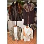 A LADIES VINTAGE OCELOT FUR COAT IN GOOD CONDITION, size 10 approximately, together with a brown fur